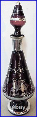 7 Pc. Art Nouveau Silver Overlaid Amethyst Glass Decanter And Cordial Set