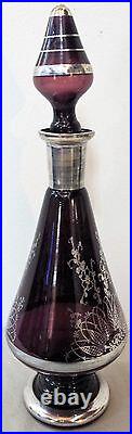 7 Pc. Art Nouveau Silver Overlaid Amethyst Glass Decanter And Cordial Set