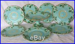 8 pc French Majolica Dessert Set Sarreguemines Plate Compote with Strawberries
