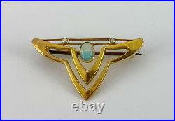 9ct Gold Art Nouveau Bat Style Brooch Set Opal And Seed Pearls