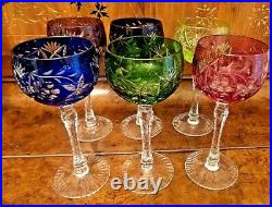 AJKA Set/6 CUT TO CLEAR CRYSTAL MARSALA 8 1/4 WINE HOCK GLASSES