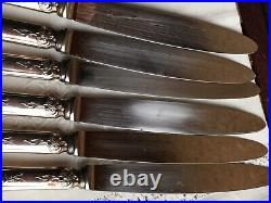 ANTIQUES FRENCH ART NOUVEAU ROCOCO SILVER PLATED HANDLE DINER KNIVES SET. 12p