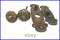 ANTIQUE ART NOUVEAU BRONZE DOORKNOB PAIR SET YALE OLYMPIAN with Backplates 1905