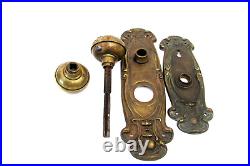 ANTIQUE ART NOUVEAU BRONZE DOORKNOB PAIR SET YALE OLYMPIAN with Backplates 1905