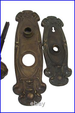 ANTIQUE ART NOUVEAU BRONZE DOORKNOB PAIR SET YALE OLYMPIAN with Backplates 1905