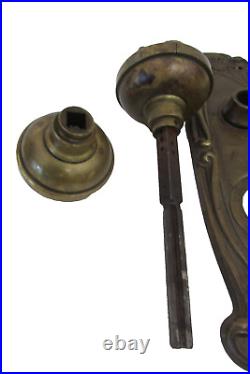 ANTIQUE ART NOUVEAU BRONZE DOORKNOB PAIR SET YALE OLYMPIAN with Backplates 1905