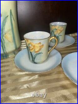 ANTIQUE HAVILAND LIMOGES CHOCOLATE COFFEE TEA SET, 6 CUPS 7 Plates HAND PAINTED