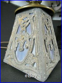 ANTIQUE LEAD LAMPS Slag Glass TEN PANEL amethyst lead overlay body MATCHING SET