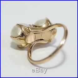 ART DECO 14K GOLD & DUAL PEARL in CLAW SETTING RING, 4.9 grams, size 6, EXC