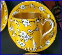 A Set Of 6 Antique Demitasse Coffee Cans & Saucers, Circa 1900. Yellow & Gold