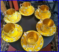 A Set Of 6 Antique Demitasse Coffee Cans & Saucers, Circa 1900. Yellow & Gold