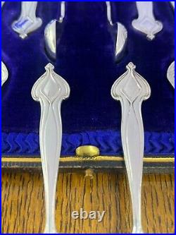 A fabulous set of silver art nouveau 12 tea spoons & tongs Sheffield 1905