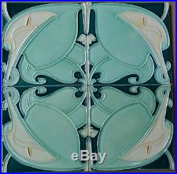 Alfred Meakin Antique Art Nouveau Majolica 4 Tile Set C1900