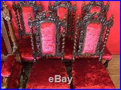 Amazing set 14 beautiful Antique Oak Charles II style chairs French polished