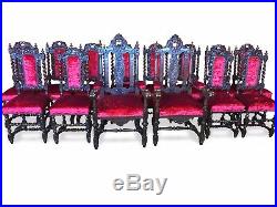 Amazing set 14 beautiful Antique Oak Charles II style chairs French polished