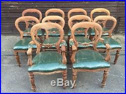 Amazing set of 14 Antique Victorian Balloon back dining chairs French Polished