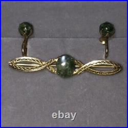 Antique 12k Gold Filled Victorian Art Nouveau Jadeite Brooch & Earrings Set