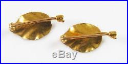 Antique 14k Gold Art Nouveau Krementz & Company Enamel Leaf Brooch Pin Set