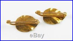 Antique 14k Gold Art Nouveau Krementz & Company Enamel Leaf Brooch Pin Set