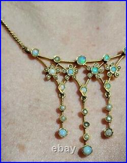 Antique 18K Yellow Gold Art Nouveau Opal Drop Necklace and Bracelet Set