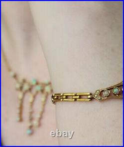 Antique 18K Yellow Gold Art Nouveau Opal Drop Necklace and Bracelet Set