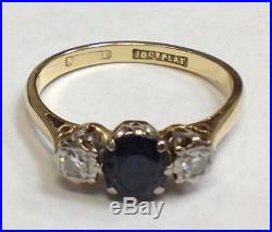 Antique 18k Yellow Gold Diamond & Blue Sapphire Engagement Ring Platinum Set