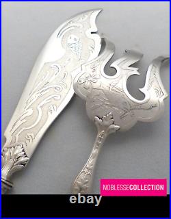 Antique 1900 Art Nouveau Thistle French Sterling Silver & Silver Plate Fish Set