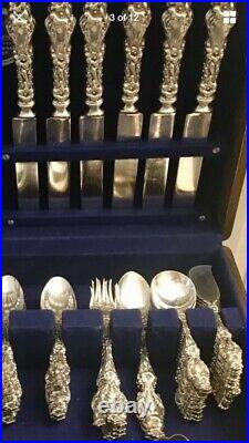 Antique 1902 WHITING Sterling Silver LILY Set for 12 Flowers Letter H Flatware