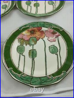 Antique 1921 Royal Doulton Art Nouveau Red Poppies Salad Plates Set of 6 (B8)