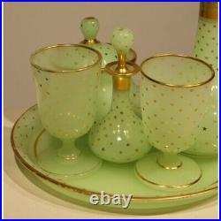 Antique 19th French Pistachio opaline starry night table set