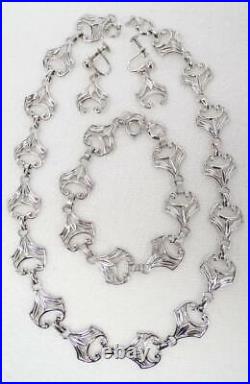Antique AMCO Rhodium Plated Sterling Art Nouveau Necklace, Bracelet Earrings SET