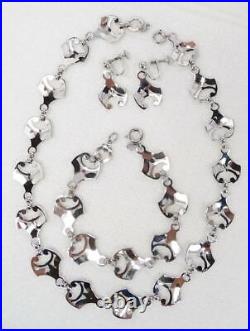 Antique AMCO Rhodium Plated Sterling Art Nouveau Necklace, Bracelet Earrings SET