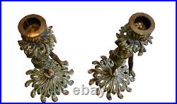 Antique ART NOUVEAU Gilt Iron CANDLESTICK Set of 2 HOLDER WOMAN Water Bearer