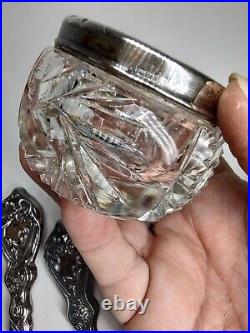 Antique ART NOUVEAU sterling silver guilloche enamel dresser vanity set-8 pieces