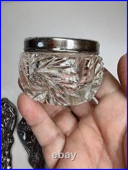 Antique ART NOUVEAU sterling silver guilloche enamel dresser vanity set-8 pieces