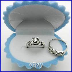 Antique Art Deco 14K White Gold Diamond Engagement 0.48tcw Ring Wedding Band Set