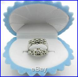 Antique Art Deco 14K White Gold Diamond Engagement 0.48tcw Ring Wedding Band Set