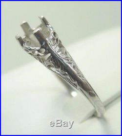 Antique Art Deco Engagement Ring Mounting Setting 18K White Gold Hold 5MM-5.5MM