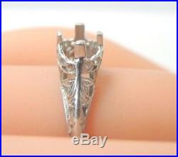Antique Art Deco Engagement Ring Mounting Setting 18K White Gold Hold 5MM-5.5MM