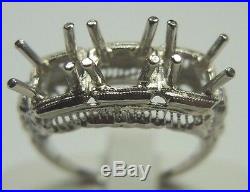 Antique Art Deco Setting Mounting Mount 14K White Gold Hold 5.75MM 2-5MM Sz 6.5