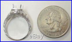 Antique Art Deco Vintage Setting Mounting Ring 18K White Gold Hold 6.5-7MM Fine