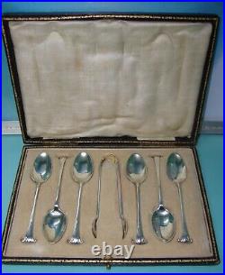 Antique Art NOUVEAU 1912 Sterling silver Teaspoon tong set orig Box case Hutton