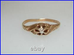 Antique Art Nouveau 10k Rose Gold Rose Cut Diamond Baby Ring! Rare Setting