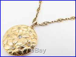 Antique Art Nouveau 14K gold & Old Cut Diamond Set Locket With Chain Val $5400