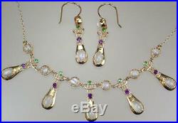 Antique Art Nouveau 15K Gold MURRLE BENNETT Suffragette Necklace Earring Set