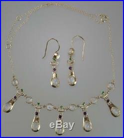 Antique Art Nouveau 15K Gold MURRLE BENNETT Suffragette Necklace Earring Set