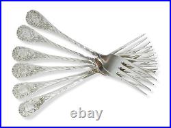 Antique Art Nouveau 1900 Set of 6 German Solid 800 Silver Entree Dessert Forks
