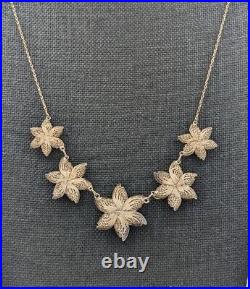 Antique Art Nouveau 800 Silver Flower Filigree Necklace Screw Back Earring Set