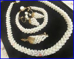 Antique Art Nouveau Angel Skin Coral Silver Necklace Bracelet Earrings Pin Set