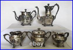 Antique Art Nouveau Barbour Silver Co. Quadruple Silver Plate Coffee Tea 6pc Set